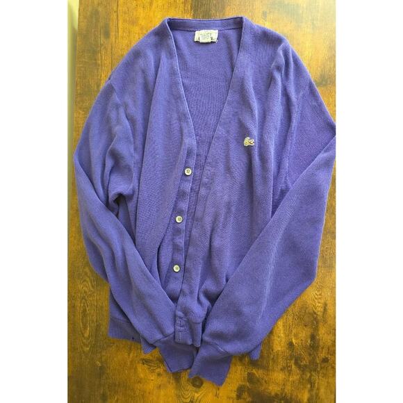 💜 Vintage Lacoste Purple Cardigan — Made in USA — Size L - Picture 1 of 5